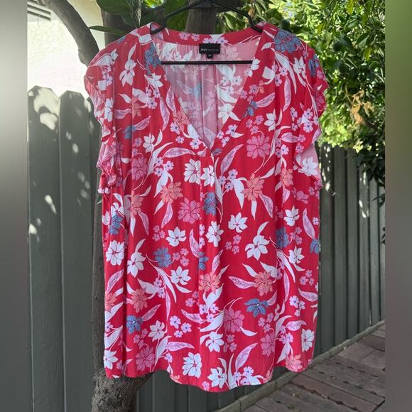 Jones New York Red Floral Print Blouse Size 2X - Picture 1 of 4